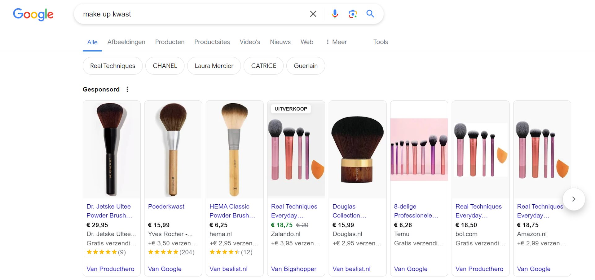 Google Shopping voorbeeld